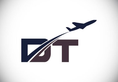 Havacılık Logosu Tasarımı, Hava, Havayolu, Uçak ve Seyahat Logosu Şablonu ile İlk Harf D ve T.