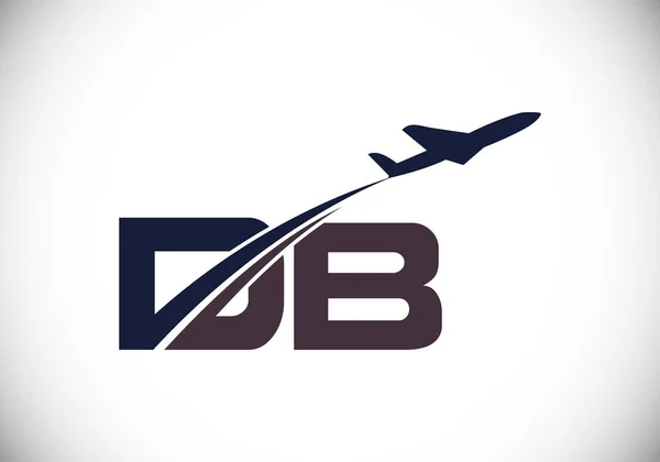 带有航空标志设计 飞机和旅行标志模板的首字母D和B — 图库矢量图片