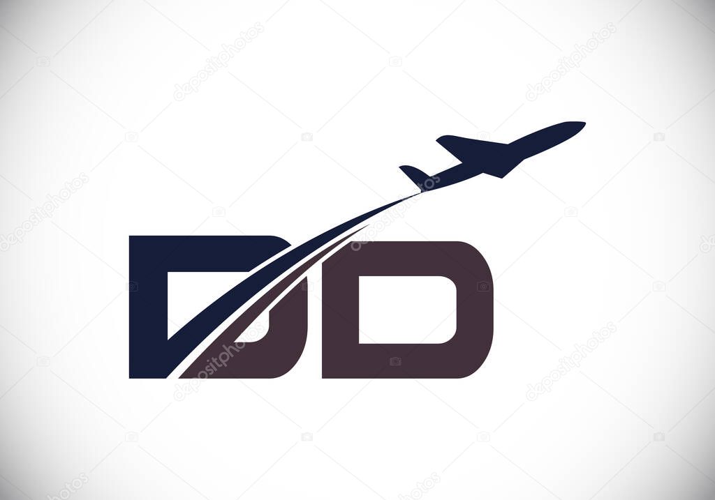 Initial Letter D and D  with Aviation Logo Design, Air, Airline, Airplane and Travel Logo template.