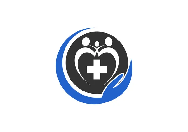 Family Health Medical Cross Logo Symbol Mit Handsymbol Auf Weißem — Stockvektor