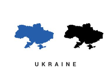 Beyaz zemin üzerinde Ukrayna 'nın mavi ve siyah renginin haritası