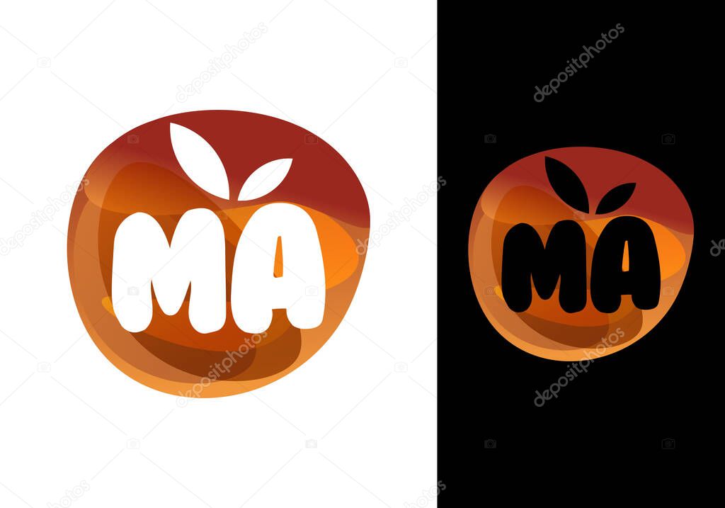Initial letter M A inside apple fruit logo design vector template