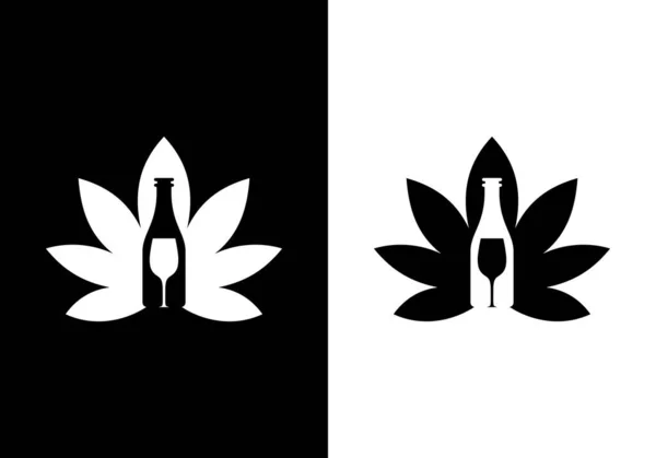 Cannabis Leaf Logo Vector Icon Black White Background — Stock Vector