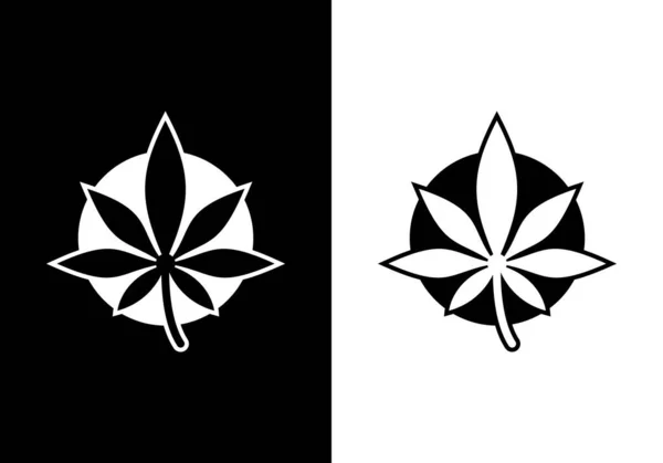 Icono Vector Logotipo Hoja Cannabis Sobre Fondo Blanco Negro — Vector de stock