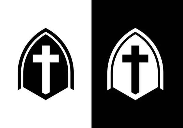 Logo Kostela Křesťanské Symboly Ježíšův Kříž — Stockový vektor