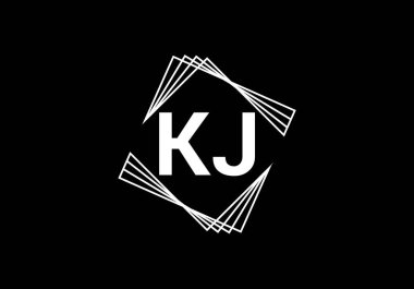 İlk Monogram Harf K J Logo Tasarım Vektör Şablonu. KJ Harf Logo Tasarımı