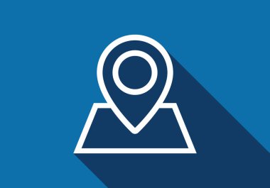 Konum simgesi vektörü. Pin işareti, navigasyon haritası, GPS, yön, yer, pusula, temas, arama konsepti. Grafik tasarım, logo, Web, UI, mobil uygulama için düz biçim