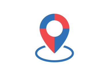 Konum simgesi vektörü. Pin işareti, navigasyon haritası, GPS, yön, yer, pusula, temas, arama konsepti. Grafik tasarım, logo, Web, UI, mobil uygulama için düz biçim