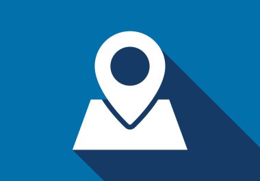Konum simgesi vektörü. Pin işareti, navigasyon haritası, GPS, yön, yer, pusula, temas, arama konsepti. Grafik tasarım, logo, Web, UI, mobil uygulama için düz biçim