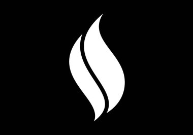 Alev logosu tasarımı. Ateş simgesi, petrol ve gaz sanayii sembolü siyah arkaplanda izole edildi