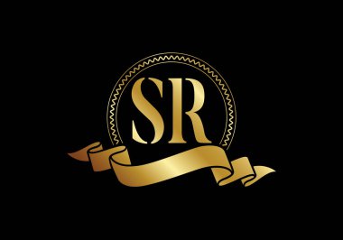 İlk Monogram S R Logo Tasarım Vektör Şablonu. SR Harf Logosu Tasarımı