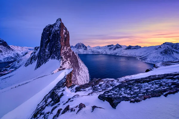 Segla mountain in Northern Norway in sunset panorama