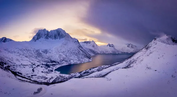 Gulf, bay, Sand beach with a huge surf in Ornjorden in sunset