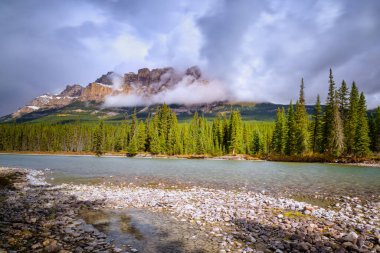 Alberta 'daki Bow Nehri' ndeki Castle Dağı.