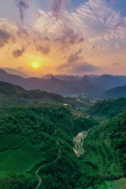 Tipik Vietnam manzarası ilkbaharda Dragon-Back Panorama 'da