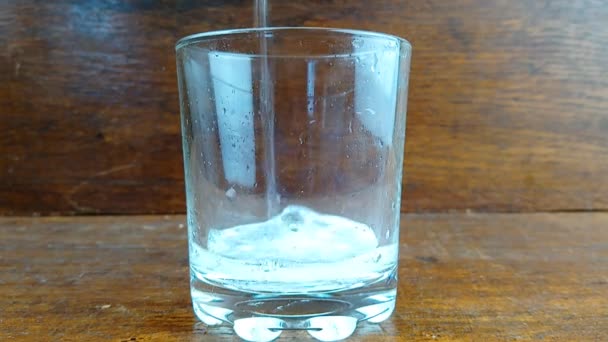 Fresh Carbonated Drink Poured Glass Standing Table — Stock Video