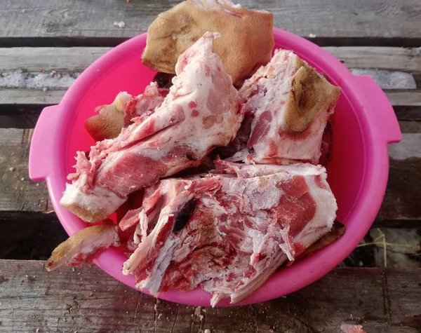 Fresh Pork Chopped Meat Lies Bowl — Stock Photo, Image