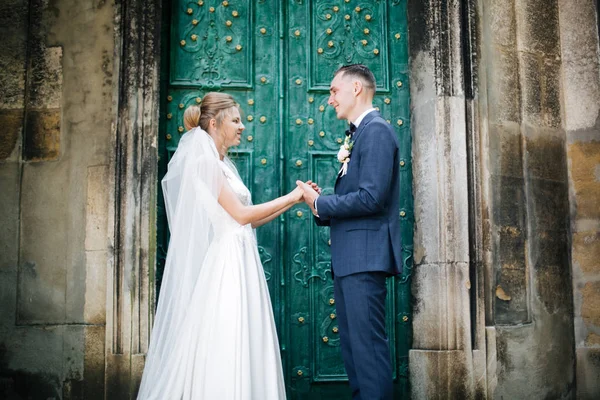 옛 성 건축 양식의 매력적 인 결혼식 과 태양. — 스톡 사진