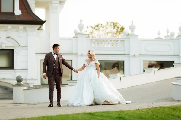 Stilvolle Schöne Glückliche Braut Und Bräutigam Hochzeitsfeiern — Stockfoto