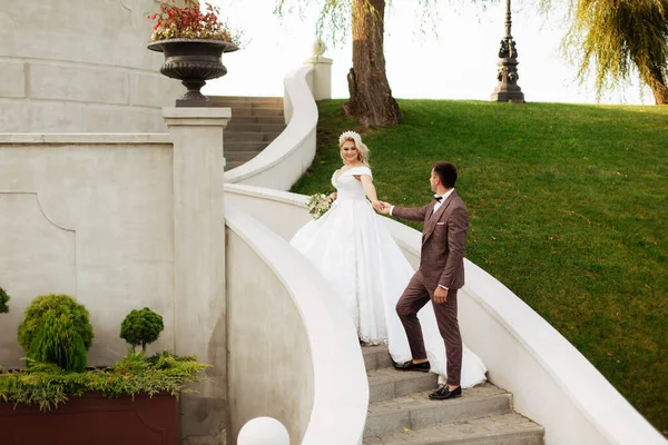 Acabo Casarme Amante Pareja Hipster Vestido Novia Traje Campo Verde — Foto de Stock