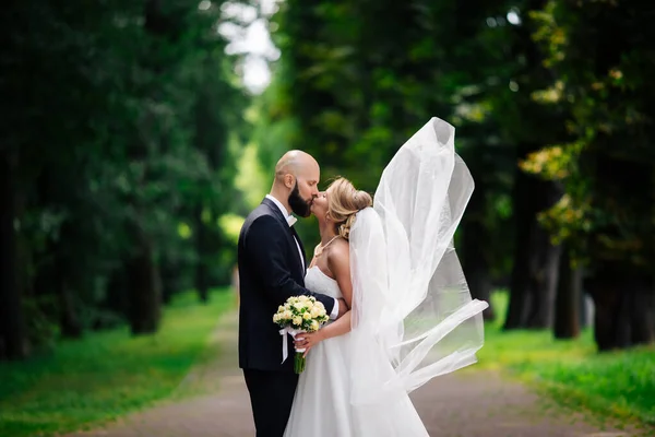 Encantadora Pareja Boda Caminando Día Boda — Foto de Stock