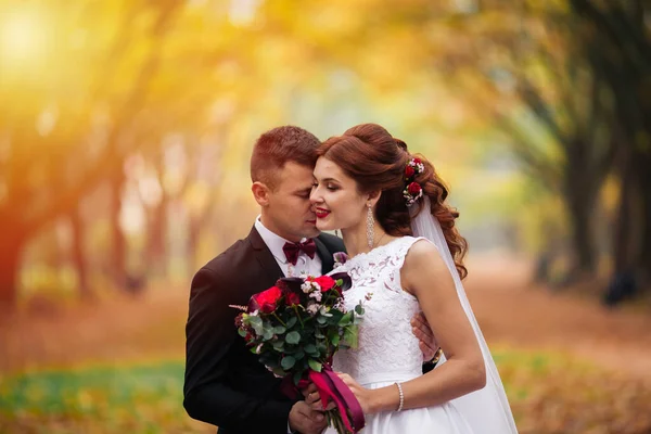 年轻夫妇的性感画像 户外婚纱照 — 图库照片