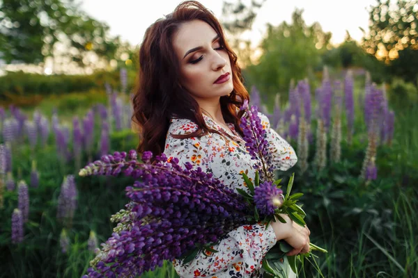 Girl Beautiful Dress Park Flower — Stock Photo, Image