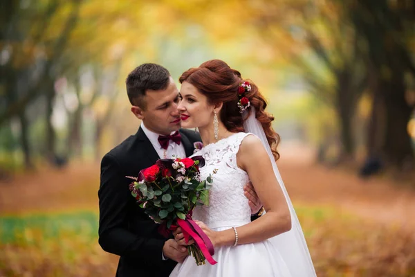 Крупный План Молодой Красивой Брюнетки Невесты Красивого Жениха Позирующего Открытом — стоковое фото