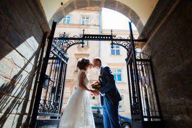 Düğün çifti, güzel genç gelin ve damat,