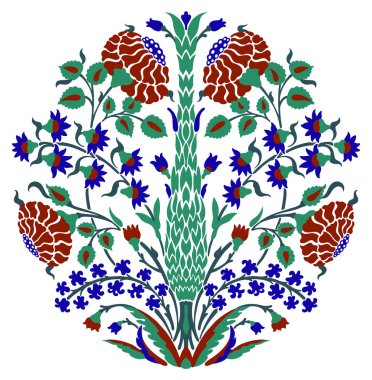 Yuvarlak vektör süsleme motifi, Özbek, Türk, Hintli, Farsça, Orta Asya, Arap İslami vektör dekoratif motifleri ve elementleri, damaske boho stili klasik dekor mavi, re