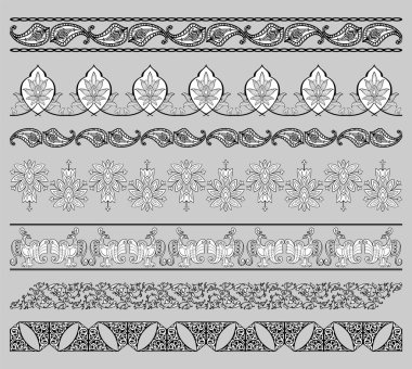 7 vektör Arap süsleme motifleri ve çerçeve od çiçekli, desenli ve soyut İslami dekoru siyah beyaz