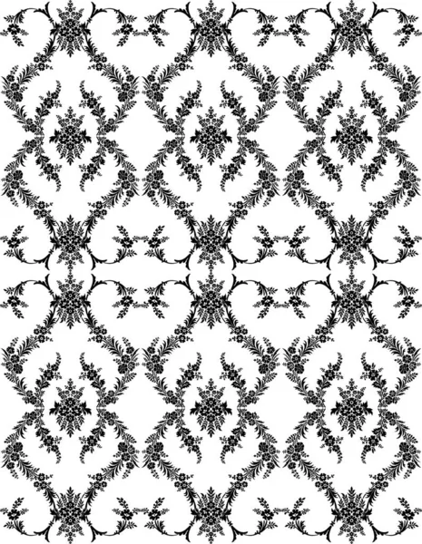 Gráfico vectorial sin costuras lujoso floral adornado clásico antiguo barroco o estilo rococó vintage patrón textil boho en colores monocromáticos en blanco y negro para impresión y diseño personalizado — Vector de stock