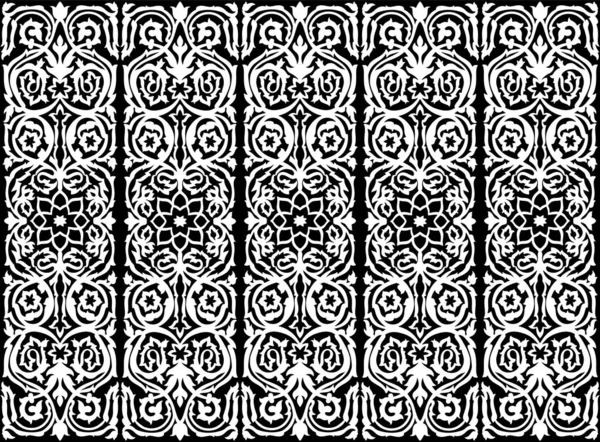 Sem emenda preto e branco gráfico oriental estilo arabesco islâmico floral decorativo padrão de arquitetura de parede —  Vetores de Stock
