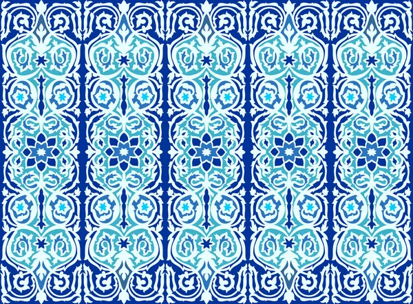 Lapislázuli inconsútil azul y turquesa estilo oriental arabesco patrón decorativo floral islámico — Vector de stock