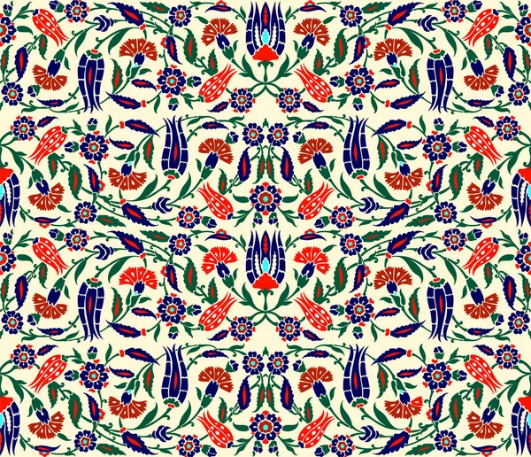 Uzbeko sin costuras, asiático medio y árabe patrón decorativo vector islámico, adornos vintage estilo boho damasco adornado en azul profundo, desgarrar y colores verdes sobre fondo de marfil para impresión personalizada y desi — Vector de stock