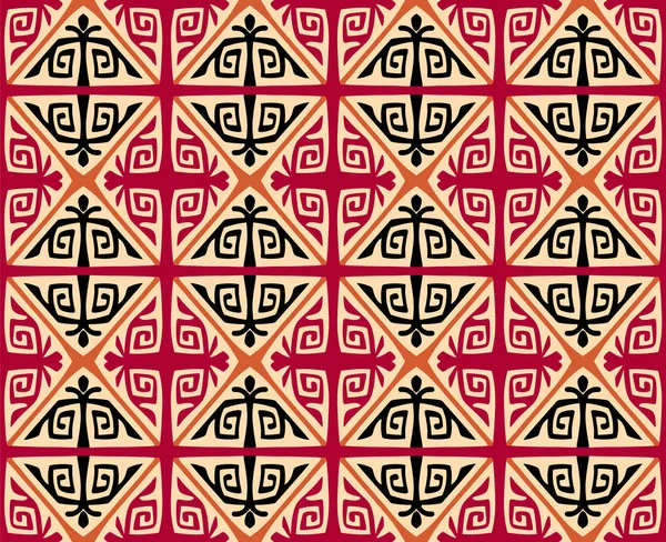 Senza soluzione di continuità Kazako o Kyrgiz tribale nazionale Medio Asiatico etnico geometrico colorato rosso, arancione e nero ornamento per il design personalizzato, sfondo, tessile — Vettoriale Stock