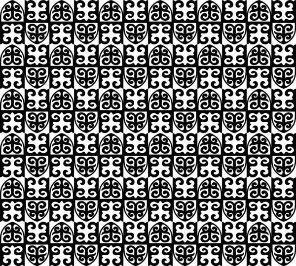 Sans couture Kazakh ou kirghize tribal national moyen-asiatique ethnique noir et blanc ornement répétable pour la conception personnalisée, fond, textile — Image vectorielle