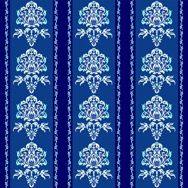 Motivo floreale vettoriale senza cuciture, ornamenti vintage in stile arabo damascato in blu, turchese e bianco, sfondo per stampa e design personalizzati — Vettoriale Stock