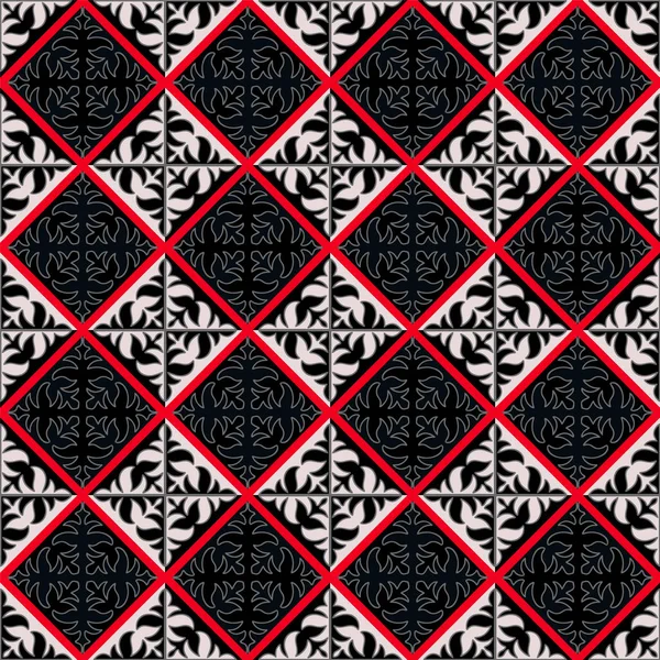 Απρόσκοπτη Καζακστάν ή Kyrgiz φυλή εθνική Μέση Ασία έθνικ μαύρο, κόκκινο και άσπρο επαναλαμβανόμενα τετράγωνα στολίδι για έθιμο σχεδιασμό, φόντο, ύφασμα — Διανυσματικό Αρχείο