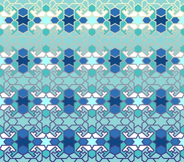 Arbian senza cuciture, uzbeko, persiano, turco, modello decorativo vettoriale islamico geometrico dell'Asia centrale, ornamenti vintage ornati di damasco in blu scuro, colori turchese per la stampa e il design personalizzati — Vettoriale Stock