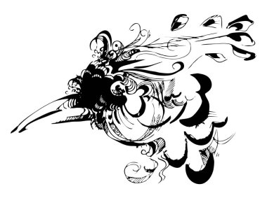 Ink head drawing of pheasant wild bird, black and white, isolated, for custom print and logo design