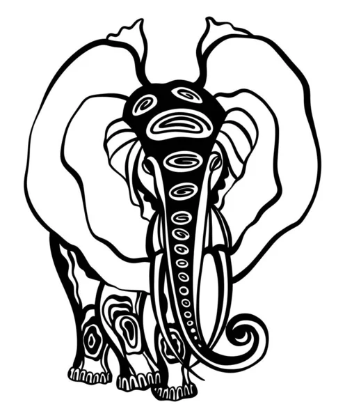 Disegno a inchiostro stilizzato di savana animale elefante selvatico, in bianco e nero, isolato, per la stampa personalizzata e il design del logo — Vettoriale Stock