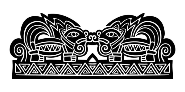 Disegno a inchiostro stilizzato di stile petroglifo nativo americano giaguaro, azteco o maya, bianco e nero, isolato, per la stampa personalizzata e il design del logo — Vettoriale Stock