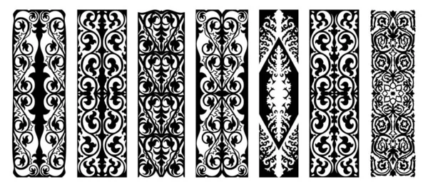 Set of 7 vector elements and motifs of Kazakh, Kyrgiz, Uzbek, Turk national Islamic ornament for custom frames, borders and patterns — Stock Vector