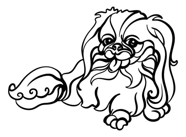 Disegno a inchiostro stilizzato di cane da compagnia cinese, in bianco e nero, isolato, per la stampa personalizzata e il design del logo — Vettoriale Stock