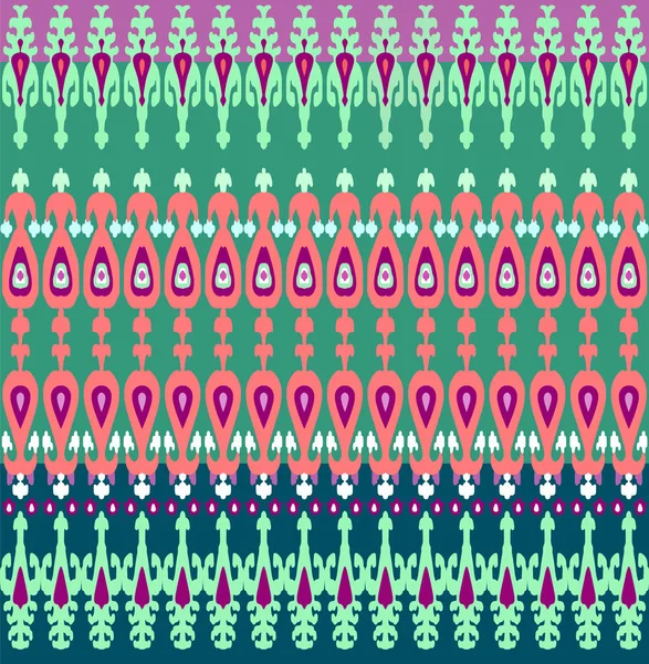 Seamless vector Indonesian or Uzber Ikat silk fabric textile print, contrast pink, purple and green exotic and boho ornaments for custom design and print. — Stock Vector