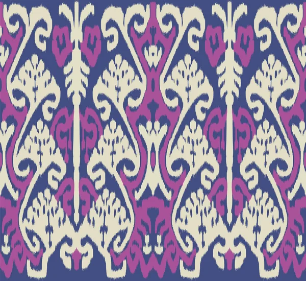Patrón de tela de vector Ikat uzbeko o indonesio sin costuras, adornos textiles en estilo asiático étnico, simples y coloridos, tonos fríos, para diseño personalizado e impresión. — Archivo Imágenes Vectoriales