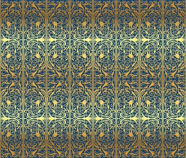 Seamless Uzbek, Kazakh, Kyrgyz, Arabian Middle Asian and islamic vector decorative pattern, damask ornate boho style vintage ornaments in deep blue and golds colors for custom design and print. — Stock Vector