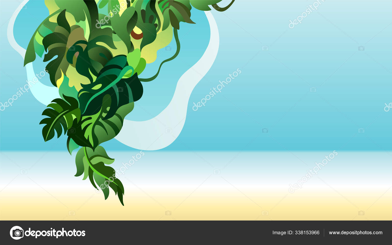 Тропические Лианы Джунглей, Пальмы, Листья И Растения, Красочные.