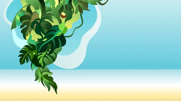 Tropical jungle lianas, palms, leaves and plants, colorful flat style background iillustration for custom print nd design